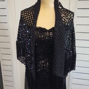 Vtg. Toppettes Elegant Black Sequin Women's Dress With SHALL, SMALL